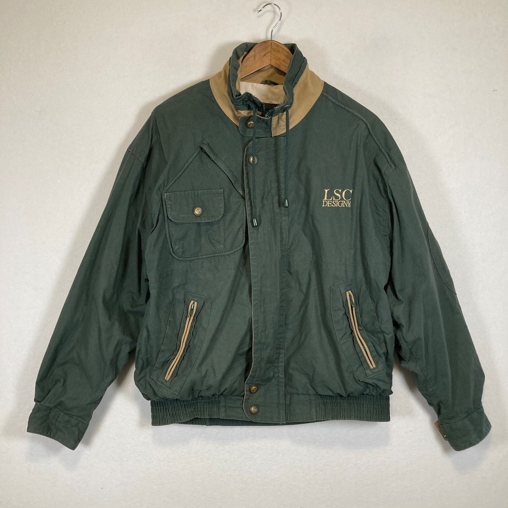 Vintage Rennoc Classic Mens Large Green Cotton Bomber Jacket LSC Design Utility